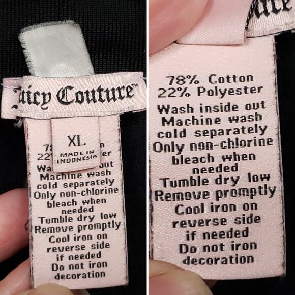 Juicy Couture 90s Y2K Black Velour Track Pants Drawstring Elastic Waist Bling XL - Picture 12 of 12